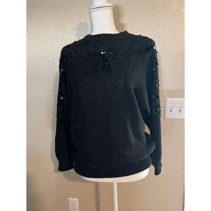 Vintage 1990’s Jessica Stevens black needed sweater with bow - small